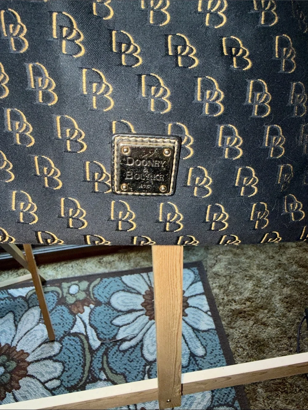 Dooney & Bourke Black with Gold Monogram Hobo Bag